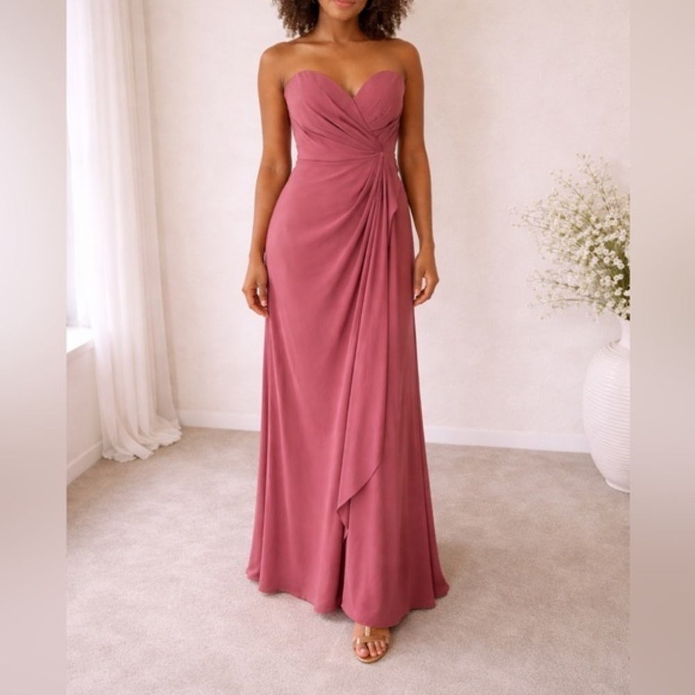 Mori Lee Pink Chiffon Strapless Sweetheart Gown Bridesmaid Formal Dress